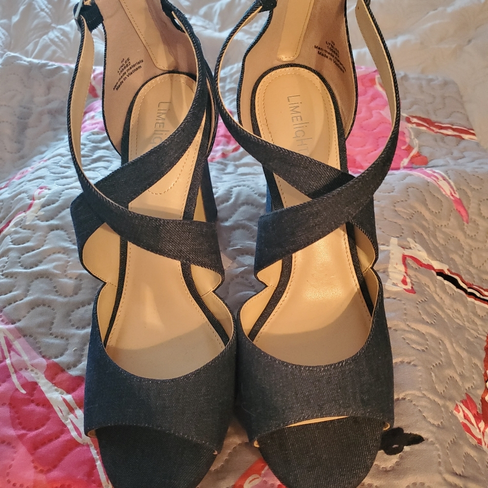 Blue Denim Ankle Strap Heels